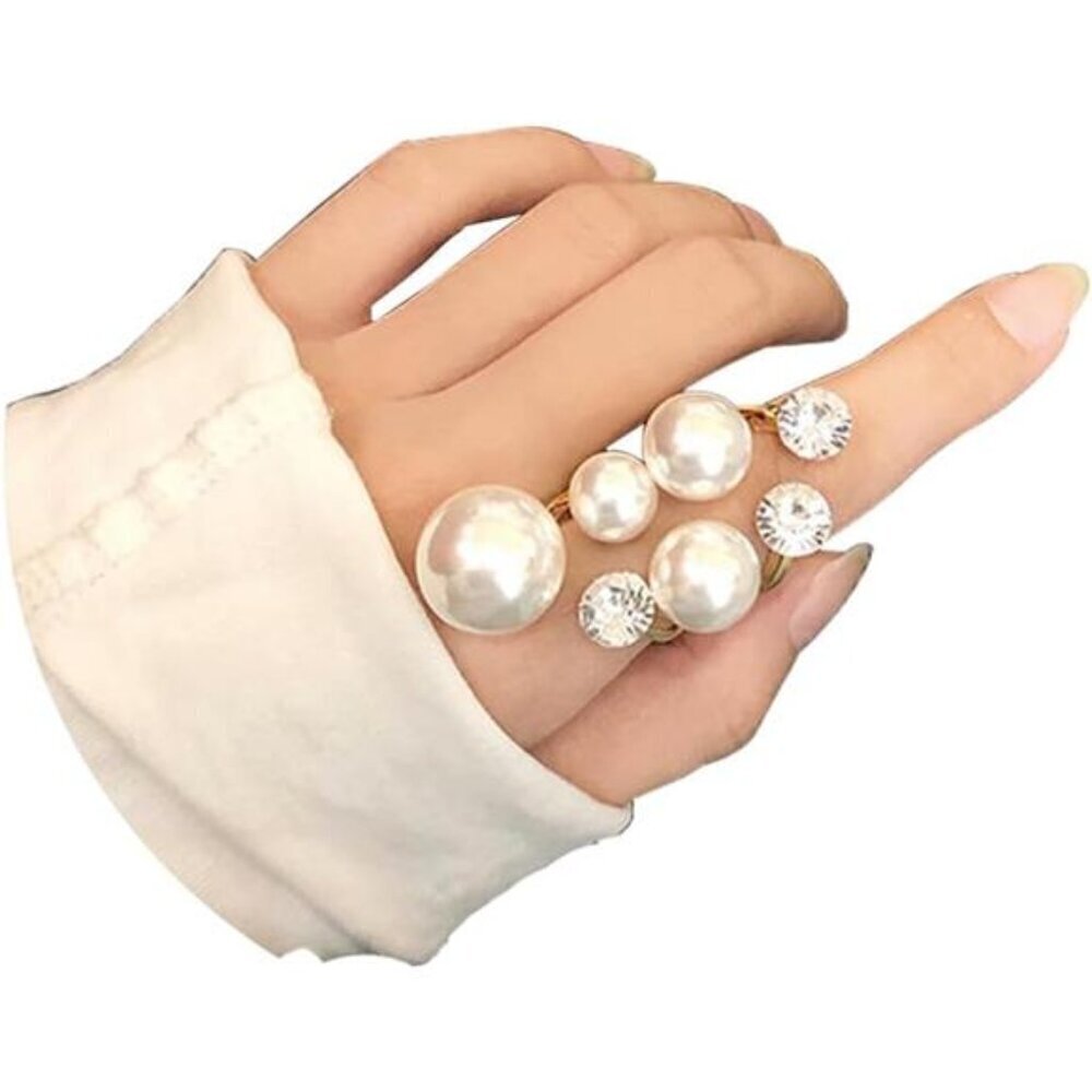 Statement Pearl & Crystal Wrap Ring – Elegant Fashion Jewelry - Adjustable
